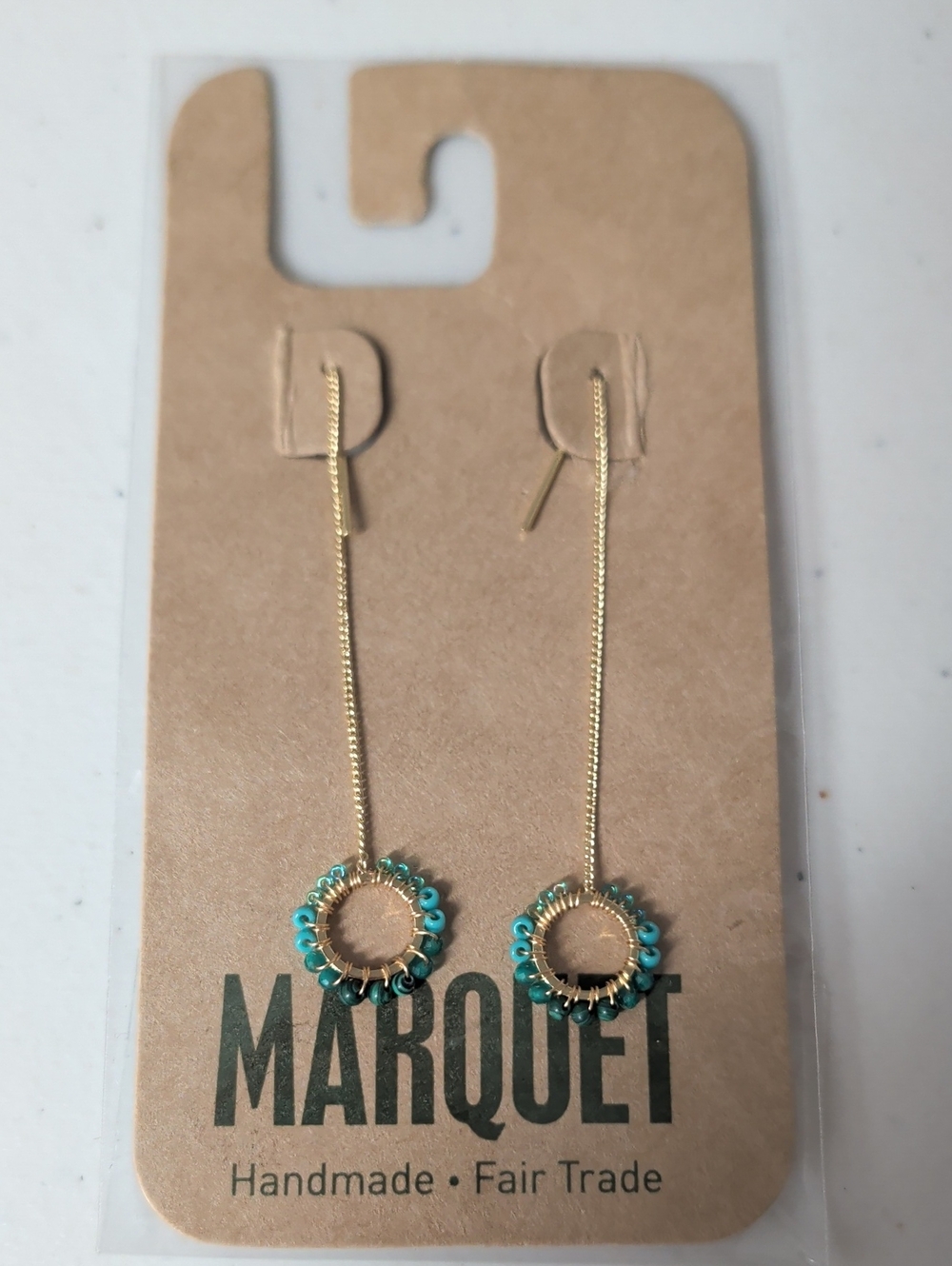 Gold Threader Earrings with Turquoise Beads - Picture 1 of 1